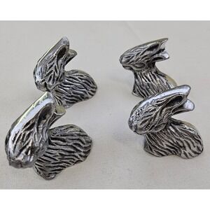 Set of 4 Vintage Style Silver Metal Rabbit Bunny Head Drawer Knobs Cabinet Pulls
